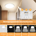 NIBSHOOM LED Deckenlampe mit Bewegungsmelder, 3000K/4000K/6500K 18W IP44 Wasserfest Deckenleuchte Innen, mit Radar Bewegungssensor und Dämmerungssensor Lampe für Flur Bad Treppe Balkon Garage, 22cm