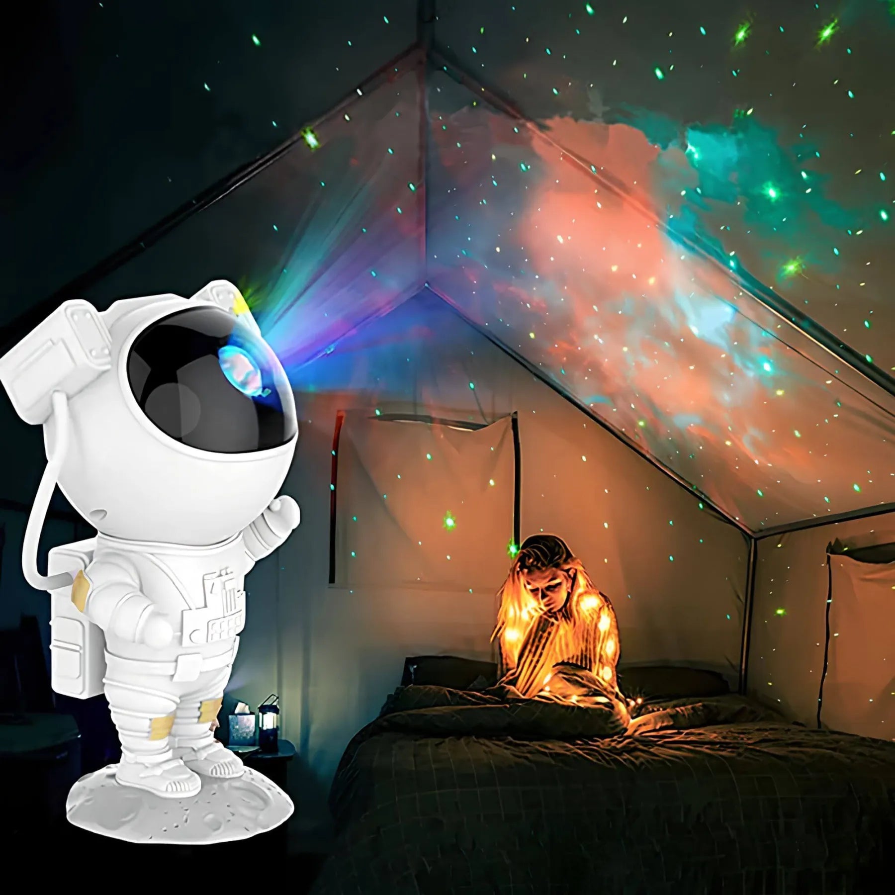 Dechoga Astronaut Sternenhimmel Projektor Mit Bluetooth-Lautsprecher & Wecker – 8 Lichteffekte, Weißes Rauschen
