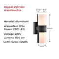 Lumapath - Solar Led Gartenweg Beleuchtung Doppel Zylinder / Warmweiß Außenwandleuchte