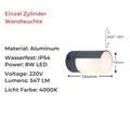Lumapath - Solar Led Gartenweg Beleuchtung Einzel Zylinder / Warmweiß Außenwandleuchte
