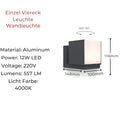 Lumapath - Solar Led Gartenweg Beleuchtung Quadratischer Einzelkopf / Warmweiß Außenwandleuchte