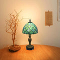 FSLiving Tiffany-Stil Tischlampe Kabellos Warmweißes, Wiederaufladbar Tischleuchte, Dimmbar Nachttischlampe mit Glasschirm und Fernbedienung für Nachttisch Esszimmer Schlafzimmer -TD0901