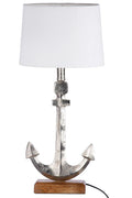 GILDE Maritime Lampe Alu-Anker auf Mangoholzsockel mit weißem Schirm