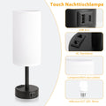Kakanuo Nachttischlampe Touch Dimmbar, Tischlampe mit USB A+C+Steckdose Ladefunktion, Lampenschirm aus Leinenstoff, Lampe für Nachttisch Wohnzimmer Schlafzimmer Kinderzimmer Büro(Inklusive Birne)