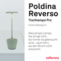 Zafferano, Poldina Reverso Lampe, Wiederaufladbare und Kabellose Tischlampe mit Touch Control, Geeignet für den Innen- und Außenbereich, Dimmer, 2200-3000 K, Höhe 35 cm, Farbe Salbei