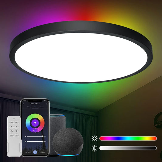 Anten 24W Smart LED Deckenlampe Ø30CM 2800LM RGB Wifi Deckenleuchte mit Fernsteuerung Steuerbar via App Kompatibel Alexa und Google Assistant für Wohnzimmer, Schwarz, (GA300-24W)