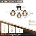 Kowanie Deckenleuchte Glas Deckenlampe Schwarz: Vintage Küchenlampe Decke 3 flammig Industrial E27 Fassung Kugel Deckenbeleuchtung rund für Küche Wohnzimmer Schlafzimmer - Ohne Leuchtmittel