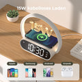VOSFEEL Nachttischlampe Touch Dimmbar mit Wecker, Tischlampe mit Ladefunktion Wireless Ladegerät, Nachtlampe 4 Stufige Helligkeit USB-Ausgang für Schlafzimmer Wohnzimmer Buro