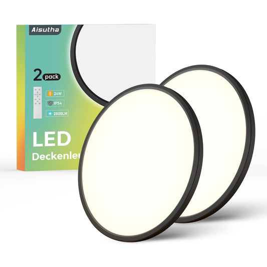 Aisutha LED Deckenleuchte, 24W 2800LM Deckenlampe LED Deckenleuchte Flach Dimmbar mit Fernbedienung, 3000K-6500K, IP54 Ultra Dünn Schlafzimmer Lampe für Wohnzimmer Kinderzimmer Küche Badezimmer