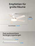DREO Smart Deckenventilator mit Licht, 132 cm, 12 Geschwindigkeiten(APP), 3 Modi, stufenlos dimmbares LED-Beleuchtung, leiser DC-Motor, 12H-Timer, Fernbedienung/Alexa, für Innenräume, Weiß