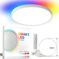 OURLOVEII 30W LED Deckenleuchte Smart Home 30cm RGB Deckenlampe rund Dimmbar mit Fernbedienung mit Steuerbar via App Farbwechsel Kompatibel mit Alexa und Google Assistant Wohnzimmer, Weiß
