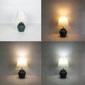 FSLiving Tischlampe Keramik Tischleuchte Lampe Grün, Vintage Dimmbar Nachttischlampe mit Stoffschirm 1xE27, Wiederaufladbare Tischlampe Zeitschaltuhr für Nachttisch Beistelltisch 2er-Satz -TD0753GN