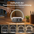 VOSFEEL Nachttischlampe Touch Dimmbar mit Wecker, Tischlampe mit Ladefunktion Wireless Ladegerät, Nachtlampe 4 Stufige Helligkeit USB-Ausgang für Schlafzimmer Wohnzimmer Buro