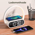 VOSFEEL Nachttischlampe Touch Dimmbar mit Wecker, Tischlampe mit Ladefunktion Wireless Ladegerät, Nachtlampe 4 Stufige Helligkeit USB-Ausgang für Schlafzimmer Wohnzimmer Buro