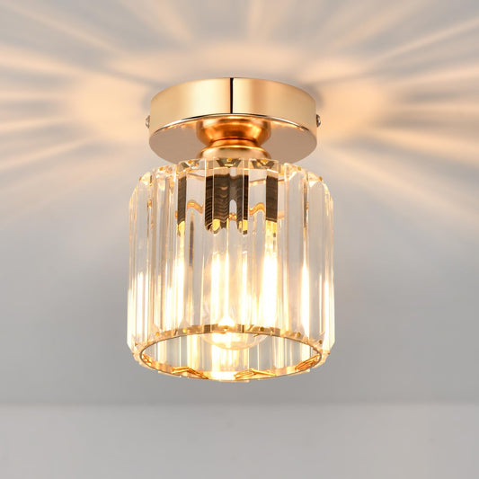 ANWIO Moderne Kristall Deckenleuchte, Vintage Kristall Kronleuchter Metall Käfige Lampenschirm E27 Fassung Pendelleuchte Deckenlampe für Schlafzimmer Wohnzimmer Flur Küche Esszimmer, Gold