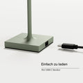 SIGOR Nuindie pocket - Dimmbare kleine LED Akku-Tischlampe Indoor & Outdoor, IP54 spritzwassergeschützt, Höhe 21 cm, aufladbar mit USB-C, 7 h Leuchtdauer, salbeigrün