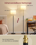 VASAGLE Stehleuchte, Standleuchte, Stehlampe, höhenverstellbar, 140-170 cm hoch, modern, mit Fußtaster, Lampenschirm aus Stoff, E27 Fassung, Fernbedienung, Memory-Funktion, gold-schwarz LFL005BD02