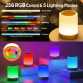 Nachttischlampe Touch Dimmbar, 4 Modi & 256 RGB Farbwechsel Warmes LED Nachtlicht Kinder, USB Aufladbar Stilllicht Touch Lampe mit Timing Funktion, Tischlampe Kabellos für Schlafzimmer Wohnzimmer