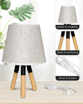 Heart Tong Tischlampe Holz Dreibein und stoffschirm mit 6W LED Leuchtmittel Warmweiß | Vintage Nachttischlampe | Retro Tischleuchte | Schlafzimmer Wohnzimmer Belechtung