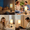 STANBOW Nachttischlampe Touch Dimmbar, Tischlampe mit USB A+C Ladeanschlüssen, Leinen-Lampenschirm, Kleine Lampe für Schlafzimmer, Wohnzimmer, Babyzimmer, Schlafsaal, Heimbüro