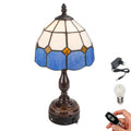 FSLiving Tiffany-Stil Tischlampe Kabellos Warmweißes,Blau Wiederaufladbar Tischleuchte, Dimmbar Nachttischlampe mit Glasschirm und Fernbedienung für Nachttisch Esszimmer Schlafzimmer -B2CDTD