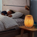 DAXGD Tischlampe für den Innenbereich, E27 Retro-Bambus-Schreibtischlampe, handgefertigtes Nachtlicht im Bohemian-Stil für Schlafzimmer, Wohnzimmer, Kinderzimmer