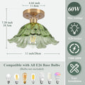 Vloitgol Deckenleuchte Vintage mit lampenschirm Grüne glas, E27 25cm, halbbündige Grüne Deckenlampe vintage blumen Glas für Schlafzimmer Flur Küche Esszimmer Wohnzimmer (Glühbirne nicht enthalten)