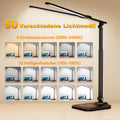 CHARYJOD Doppelkopf Schreibtischlampe LED Dimmbar, Dehnbare LED Schreibtischlampe,Schreibtisch Lampe hat 5-Farbtemperaturen und 10-Helligkeitsstufen, USB-Ladeanschluss