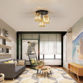 FORCOSO Kristall Deckenleuchte 3 Flammig, Kronleuchter Schwarz Gold mit Metall Rahmen Lampenschirm, E27 Deckenlampe, Moderne Ceiling Light Lampe für Schlafzimmer Wohnzimmer Flur Küche Esszimmer