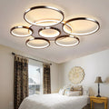 LED Deckenleuchte | Moderne 7-Ringe Wohnzimmer Deckenleuchte | Schwarz Runder Kreis 120W/Ø110cm | Schlafzimmer Deckenleuchten | 2800K-6000K Dimmbar Mit Fernbedienung | Restaurant Innendeckenleuchte