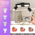 YindaLux Deckenstrahler LED Dimmbar mit Fernbedienung, RGB Farbwechsel 17W 2300LM Deckenlampe Strahler Schwenkbar, Schwarz Deckenleuchte 2 Flammig mit Unteres Glühen 7W+2x5W GU10 Spot für Wohnzimmer