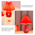 Pilipane Rote Falten -Tischlampe moderne minimalistische 3 Farbtemperatur Schrittless Lesen Lesen mit Fernbedienung Timer für Schlafzimmer Wohnzimmer Stoff Schatten 24x30 cm
