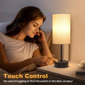 STANBOW Nachttischlampe Touch Dimmbar, Tischlampe mit USB A+C Ladeanschlüssen, Leinen-Lampenschirm, Kleine Lampe für Schlafzimmer, Wohnzimmer, Babyzimmer, Schlafsaal, Heimbüro