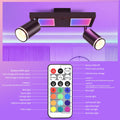 YindaLux Deckenstrahler LED Dimmbar mit Fernbedienung, RGB Farbwechsel 17W 2300LM Deckenlampe Strahler Schwenkbar, Schwarz Deckenleuchte 2 Flammig mit Unteres Glühen 7W+2x5W GU10 Spot für Wohnzimmer