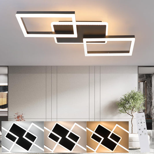 ZMH LED Deckenleuchte Wohnzimmer Deckenlampe - 48W Dimmbar Schlafzimmerlampe Schwarz Küchenlampe mit Fernbedienung aus Metall Modern Wohnzimmerlampe für Schlafzimmer Esszimmer Küche Flur Kinderzimmer