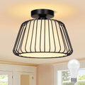 SERBASIC Deckenleuchte Schwarz Deckenlampe Led Dimmbar mit Glühbirne, Modern aus Metall E27 Deckenleuchte mit Stoffabdeckung, Deckenlampe Vintage Industrial für Küche Wohnzimmer Schlafzimmer Esszimmer