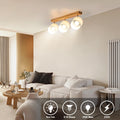 Doughelec Deckenlampe Deckenstrahler 3 Flammig Wohnzimmer - Holz Deckenleuchte Deckenspot Vintage E14 Schwenkbar Lampe Decke Wandstrahler MAX 30W Spot für Schlafzimmer Küche Flur, Ohne Leuchtmittel