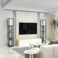 Stehlampe mit Regal aus Holz, Stehlampe Wohnzimmer mit E27 Birne 3 Farbtemperatur, Stehleuchte 1.62M mit Lampenschirm, Moderne Schwarz Standleuchte mit 3 Holzregale für Whonzimmer Schlafzimmer Büro