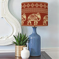 Boho-Trommel-Lampenschirme – 27,9 x 27,9 x 22,6 cm, nahtloses Muster, ethnisches indisches Elefantenmuster, thailändischer Elefant, Ersatz-Lampenschirme aus natürlichem Leinen, für Tischlampen