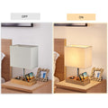 Dreamholder Tischlampe mit 3 USB A+C Anschlüssen, 3 Telefonständer, Moderne USB Nachttischlampe für Schlafzimmer, Wohnzimmer, Büro, Nachttischlampe mit Naturholzsockel & Stoffschirm