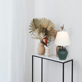 FSLiving Tischlampe Keramik Tischleuchte Lampe Grün, Vintage Dimmbar Nachttischlampe mit Stoffschirm 1xE27, Wiederaufladbare Tischlampe Zeitschaltuhr für Nachttisch Beistelltisch 2er-Satz -TD0753GN