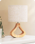 EDISHINE Nachttischlampe aus Holz, Tischlampe mit E27 Leuchtmittlel, Lampenschirm aus Leinen, mit Kabel, Moderne Beige Tischleuchte Vintage für Wohnzimmer, Schlafzimmer, Landhausstil [Energieklasse F]