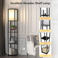 Stehlampe aus Holz, Stehleuchte mit Regal 3 Farbtemperaturen 3000-5000K, Holzablage mit E27 Fassung, Eckregal Regalbeleuchtung Retro für Wohnzimmer Schlafzimmer Büro(Glühbirnen Enthalten)