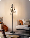 EDISHINE Stehlampe Wohnzimmer, 3-flammige Stehleuchte Dimmbar mit E27 LED-Glühbirnen, Käfig Lampenschirm aus Metall, 2700K warmweiß, Industrial Standleuchte für Schlafzimmer und Büro, 166 cm, Schwarz