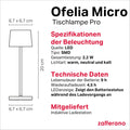 Zafferano, Ofelia Micro Lampe, Kabellose, Wiederaufladbare Tischlampe mit Touch Control, Auch für den Außenbereich Geeignet, Dimmer, 2200-3000 K, Höhe 20 cm, Farbe Dunkelgrau