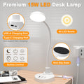 ZAPLIT 15W LED Schreibtischlampe mit USB-A & USB-C – Dimmbar, 3 Farbtemperaturen, 5 Helligkeitsstufen, 4 Timer, Flexibler 360° Schwanenhals, Augenschonend, Tischlampe für Büro & Schlafzimmer - Weiß