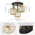FORCOSO Kristall Deckenleuchte 3 Flammig, Kronleuchter Schwarz Gold mit Metall Rahmen Lampenschirm, E27 Deckenlampe, Moderne Ceiling Light Lampe für Schlafzimmer Wohnzimmer Flur Küche Esszimmer