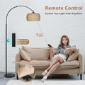 Rayofly Bogenlampe Wohnzimmer Stehlampe, Vintage Stehlampe mit Rattan Lampenschirm, Boho Stehlampe mit Fernbedienung und LED-Glühbirne, App-Steuerung, Dimmbar Stehlampe für Schlafzimmer Büro, Schwarz