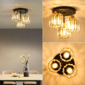 FORCOSO Kristall Deckenleuchte 3 Flammig, Kronleuchter Schwarz Gold mit Metall Rahmen Lampenschirm, E27 Deckenlampe, Moderne Ceiling Light Lampe für Schlafzimmer Wohnzimmer Flur Küche Esszimmer