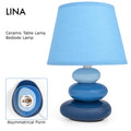 Nachttischlampe "Lina" (Blau) Tischleuchte Keramik Tischlampe mit Stoffschirm, LED geeignet, E14 230V Keramik, Tischlampe, Nachttischleuchte, Fenster Lampe, Sofalampe. Fensterbank Lampen